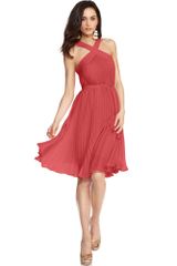 BCBGMAXAZRIA Sleeveless Pleated Belted Halter Cocktail Dress
