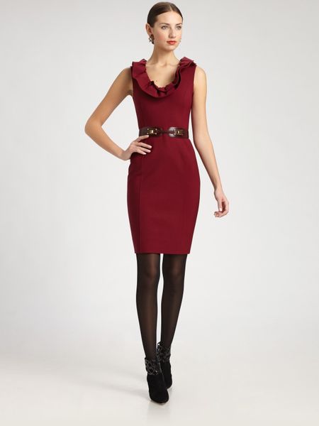 Oscar De La Renta Wool Dress in Red (black) - Lyst
