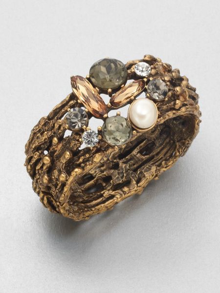 Oscar De La Renta Stone Swarovski Crystal Embellished Cuff Bracelet in Gold (bronze) - Lyst