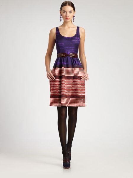 Oscar De La Renta Printed Dress in Purple (multi) - Lyst