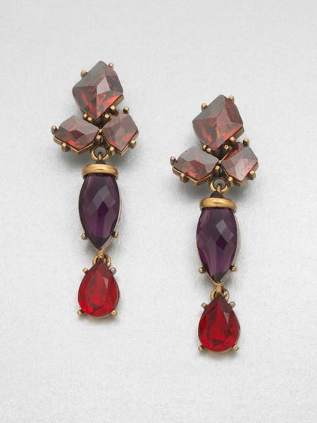 Oscar De La Renta Swarovski Crystal Cluster Drop Clipon Earrings in Multicolor (red) - Lyst