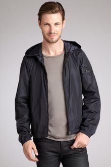 Prada Blue Nylon Zip Front Hooded Windbreaker - Lyst