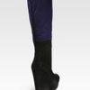 Yves Saint Laurent Colorblock Suede Kneehigh Wedge Boots in Blue (black) - Lyst