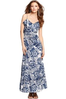 DKNY Sleeveless Floral Print Ruffle Maxi - Lyst
