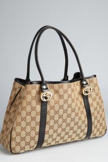 Gucci Beige Canvas Logo Charm Shoulder Bag - Lyst