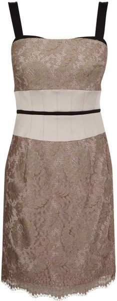 Karen Millen Lace Mini Dress in Gold - Lyst