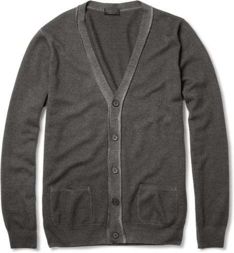 Lanvin Stone Washed Cashmere Cardigan in Gray for Men - Lyst