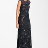 Tadashi Shoji Embroidered Illusion Yoke Chiffon Gown in Blue (navy) - Lyst