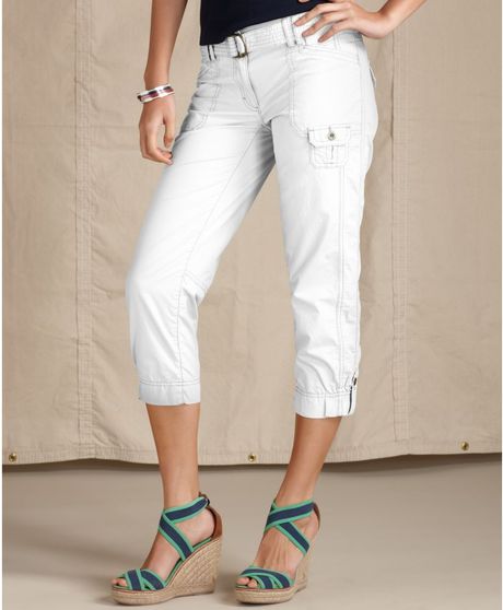 Tommy Hilfiger Straightleg Belted Capri in White (classic white) - Lyst