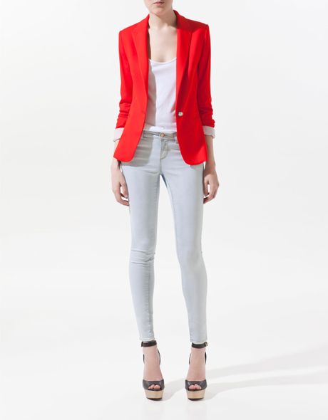 Zara Jersey Blazer in Red | Lyst