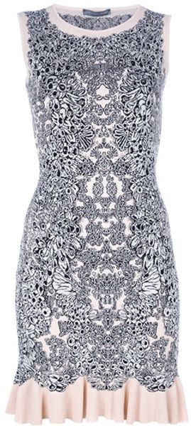 Alexander McQueen Jacquard Ruffle Dress - Lyst
