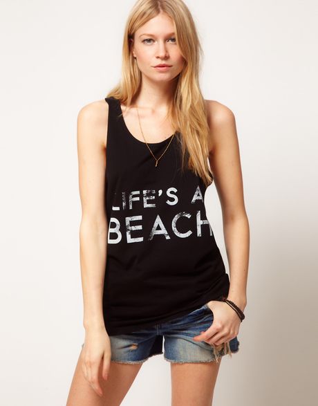Asos Collection Vest with Lifes A Beach in Black - Lyst