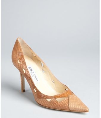  Tan Snakeskin Harriet Pointed Toe Pumps 