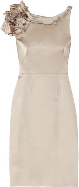 Lela Rose Ruffled Silk Satin Dress - Lyst