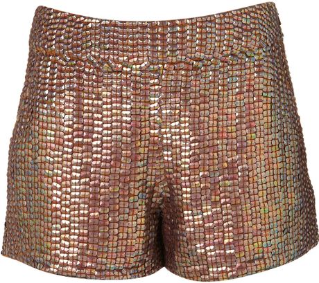 Topshop Premium Sequin Shorts in Brown (copper) - Lyst