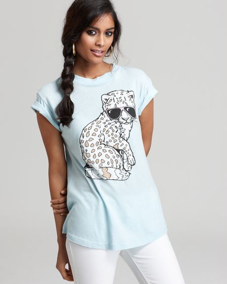 Wildfox Tee Baby Leopard Cub in Blue (seafoam) - Lyst