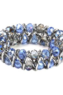 Anne Klein Imitation Rhodium Tone Blue Glass Beaded Stretch Bracelet - Lyst