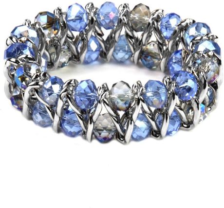 Anne Klein Imitation Rhodium Tone Blue Glass Beaded Stretch Bracelet in Blue - Lyst
