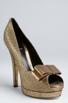 Fendi Gold Brocade Platform Peep Toe Pumps - Lyst