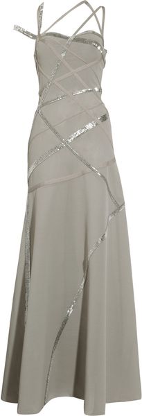 Hervé Léger Beaded Multistrap Gown in Gray - Lyst