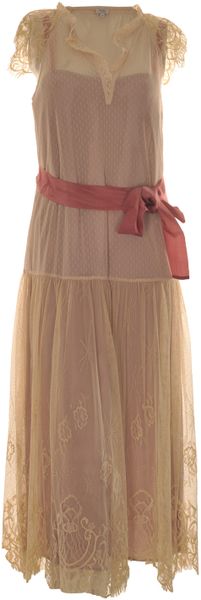 Hoss Intropia Ivory Lace Dress with Pink Ribbon in Beige (ivory) - Lyst