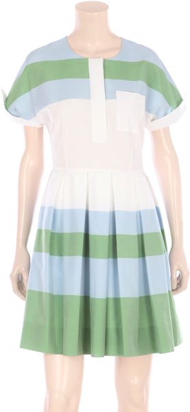 Jonathan Saunders Blue Green and White Striped Dress - Lyst