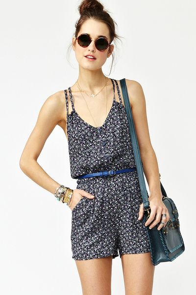 Nasty Gal Sweet Blossom Romper in Blue (navy) - Lyst