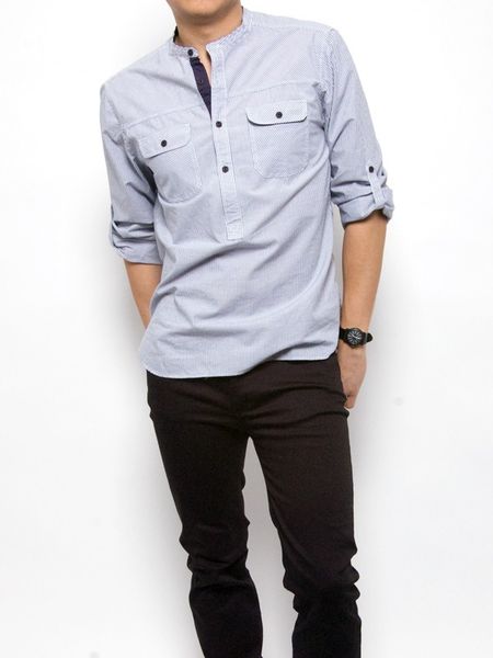 Shipley & Halmos Ford Woven Henley in Blue for Men - Lyst