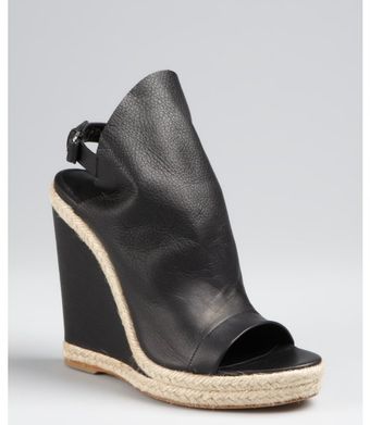 Black Leather Closed Espadrille Wedge Sandals 