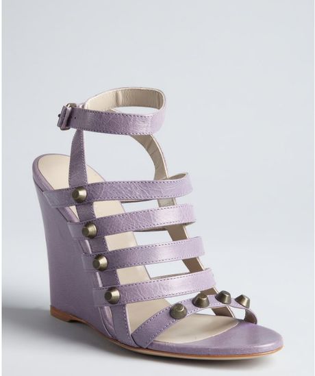 Balenciaga Wisteria Leather Studded Cage Wedge Sandals in Purple (lilac) - Lyst