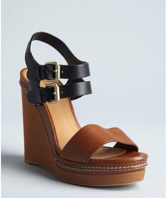 Chloé Brown and Black Leather Groove Wedges - Lyst