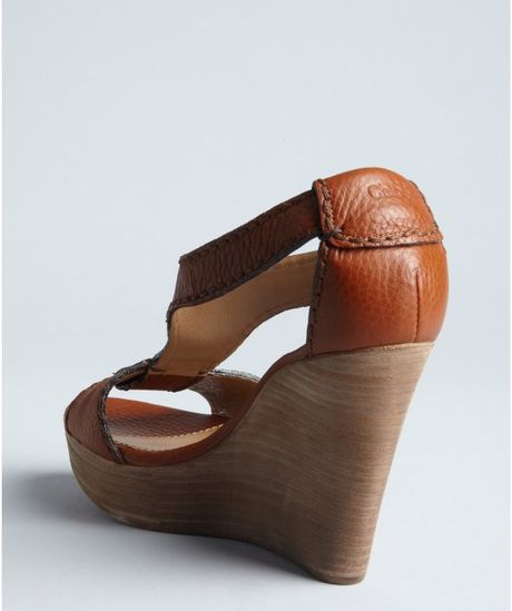 ChloÃ© Tan Leather Prince Tstrap Wedges in Brown (tan) | Lyst