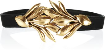 Oscar de la Renta Goldplated Leafbuckle Leather Belt - Lyst