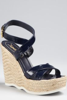 Yves Saint Laurent Navy Patent Leather Saint Malo 90 Espadrille Wedges - Lyst