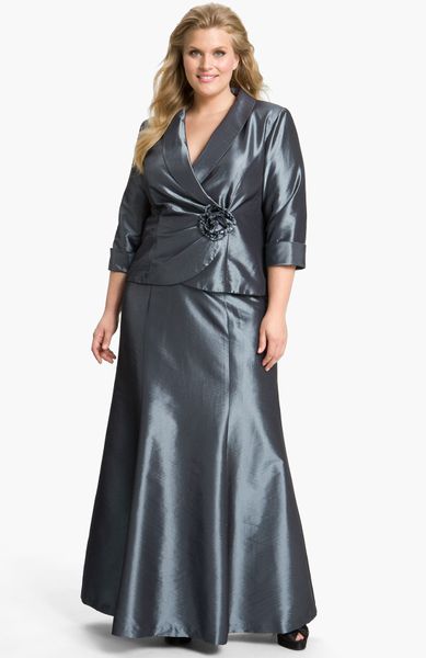 Alex Evenings Taffeta Jacket Skirt In Blue Smoke Blue Lyst