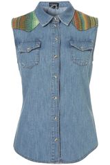 Topshop Sleeveless Tapestry Denim Shirt