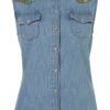 Topshop Sleeveless Tapestry Denim Shirt in Blue (mid stone) - Lyst