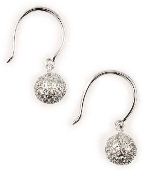 Sydney Evan White Gold Pave Fireball Drop Earrings in White (null) - Lyst
