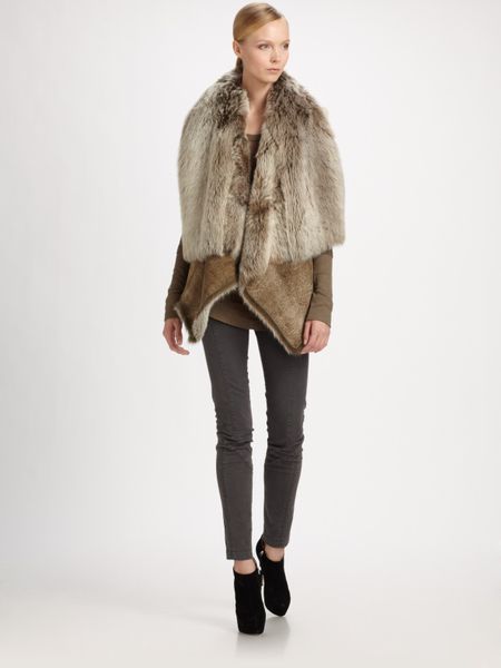 Donna Karan New York Reversible Shearling Vest in Brown (black) - Lyst