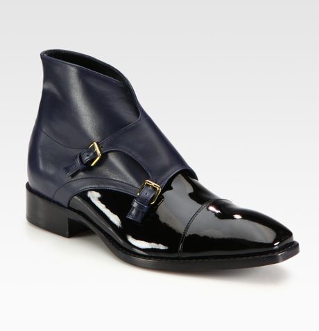 Jil Sander Twotone Leather Ankle Boots in Black - Lyst