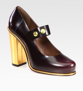  Twotone Heel Leather Mary Jane Pumps 
