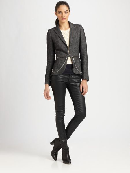Mcq By Alexander Mcqueen Zipper Detail Peplum Jacket in Gray (black) - Lyst