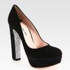 Miu Miu Suede and Glitter Platform Pumps in Black - Lyst