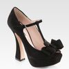 Miu Miu Suede Peep Toe Tstrap Bow Pumps in Black - Lyst