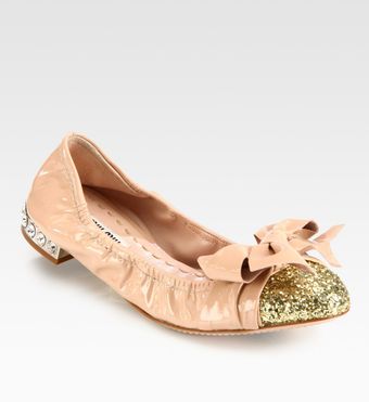  Glitter Patent Leather Bow Ballet Flats 