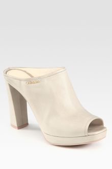 Prada Leather Peep Toe Slides - Lyst