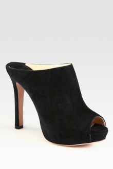 Prada Suede Peep Toe Mules - Lyst