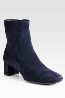 Prada Suede Block Heel Ankle Boots - Lyst