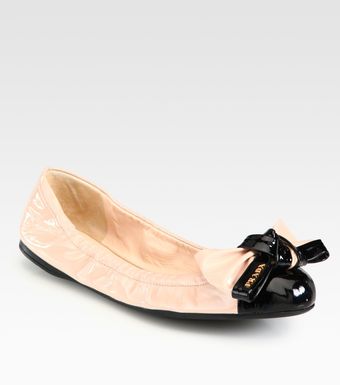  Bicolor Patent Leather Bow Ballet Flats 
