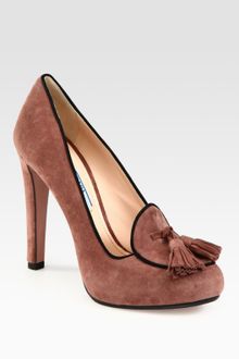 Prada Suede Tassel Platform Pumps - Lyst